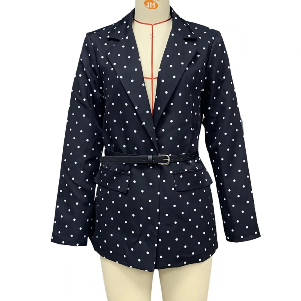 Autumn Polka Dot Women Blazer Coat Ladies Fashion Casual Loose Long Sleeve - Picture 3 of 6